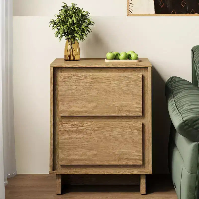 Commode à 2 tiroirs Heynemo, commode moderne en bois avec détails de bords épurés, unité de rangement polyvalente pour chambre à coucher, salon, bureau, entrée