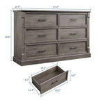 Commode marron à 6 tiroirs pour chambre à coucher, grande commode double de style fermier avec poignées en métal, commode rustique en bois pour salon, couloir