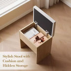Coiffeuse GustoWave avec miroir, panneau pliable, chaise de rangement, tiroir et étagères, ensemble de coiffeuse compact pour chambre, bois naturel