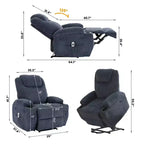 Fauteuil inclinable électrique avec massage et chauffage, canapé en velours côtelé réglable à 155°, aide à la levée, poches latérales et porte-gobelets pour personnes âgées, gris