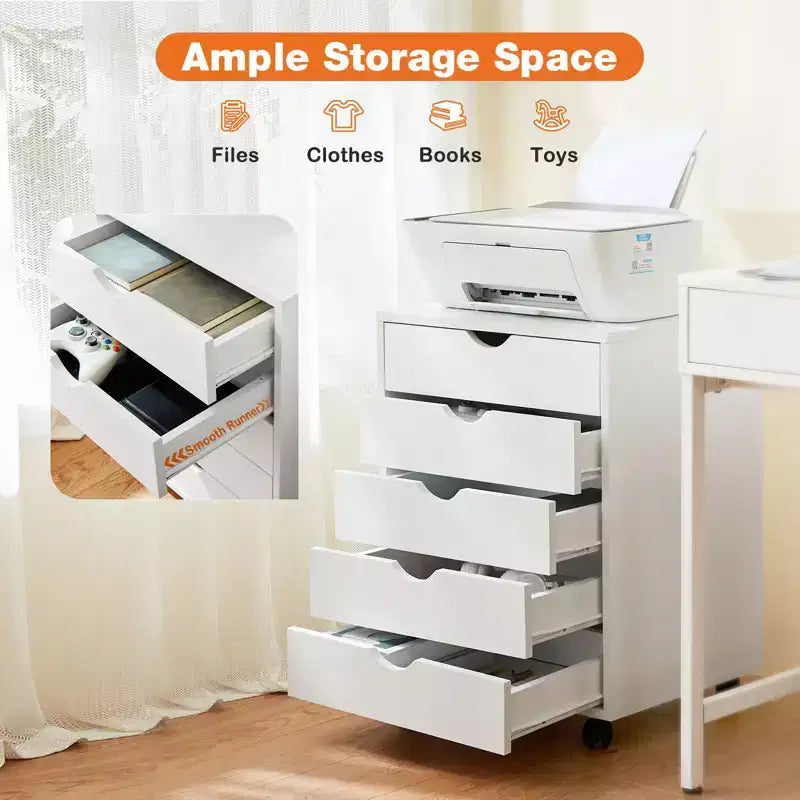 TUYOHW Classeur mobile à 5/7 tiroirs, meuble de rangement moderne sous le bureau pour le bureau et la maison, tiroirs en bois naturel lisses et silencieux