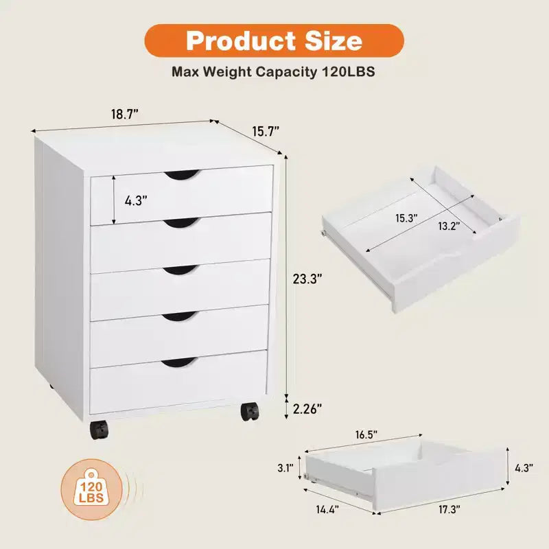 TUYOHW Classeur mobile à 5/7 tiroirs, meuble de rangement moderne sous le bureau pour le bureau et la maison, tiroirs en bois naturel lisses et silencieux