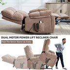 Fauteuils inclinables électriques releveurs à double moteur et position infinie en chenille beige avec massage thermique, jusqu'à 158 kg, avec porte-gobelets cachés
