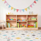 Étagère de rangement Montessori en bois, organisateur de jouets et de livres à 5 compartiments avec séparateurs réglables, bibliothèque pour enfants au fini naturel pour salle de jeux