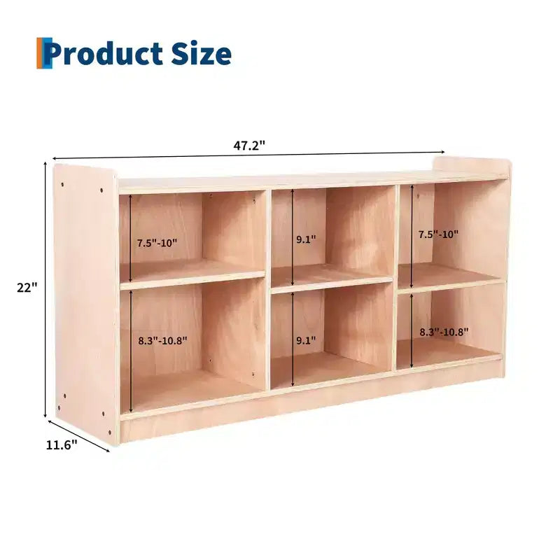 Étagère de rangement Montessori en bois, organisateur de jouets et de livres à 5 compartiments avec séparateurs réglables, bibliothèque pour enfants au fini naturel pour salle de jeux