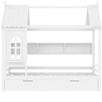 Lit cabane jumeau/double en bois massif avec tiroirs/étagères de rangement, design de fenêtre enfantin - ModernLuxe