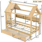 Lit cabane jumeau/double en bois massif avec tiroirs/étagères de rangement, design de fenêtre enfantin - ModernLuxe