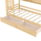 Lit cabane jumeau/double en bois massif avec tiroirs/étagères de rangement, design de fenêtre enfantin - ModernLuxe