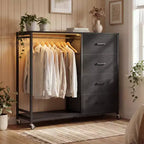 Besiost Portant à Vêtements, Commodes avec Station de Charge et Lumière LED, Commode à 4 Tiroirs pour Chambre à Coucher