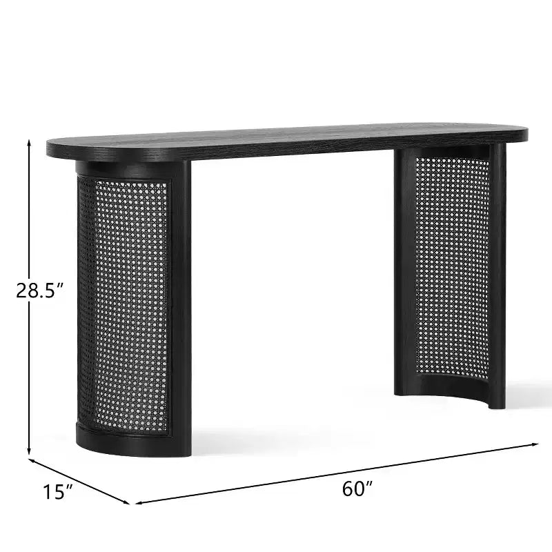 Console de 60 po avec piètement en rotin, Table de canapé étroite, Table d'entrée moderne pour couloir, salon et foyer - Panipeachy