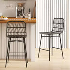 Tabourets de bar en rotin de 2, hauteur comptoir de 66 cm avec dossier, chaises de bar pour îlot de cuisine