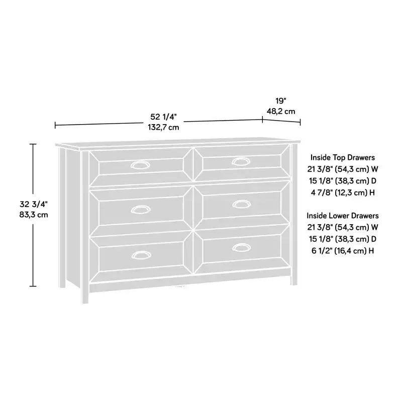 GDFStudio Marlow 52 Commode de chambre rustique en bois à 6 tiroirs