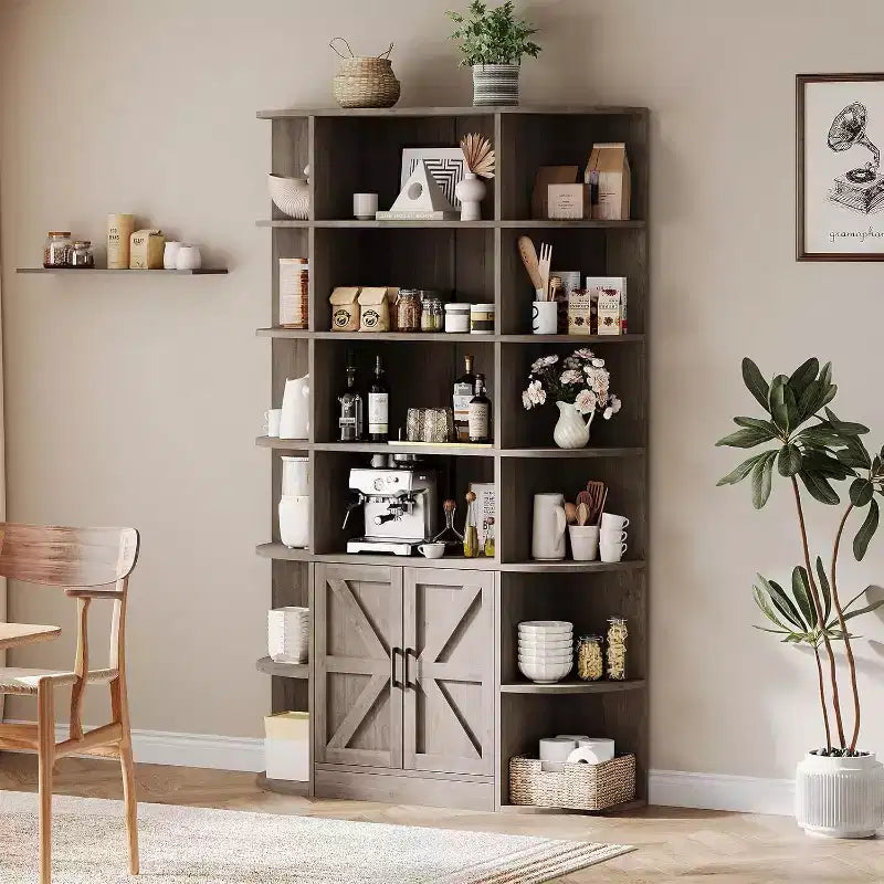 COZONY Étagère à Livres 6 Niveaux de 190 cm avec Meuble de Rangement et Portes, Large Organisateur et Étagère d'Exposition Grise pour Chambre, Salon, Bureau à Domicile