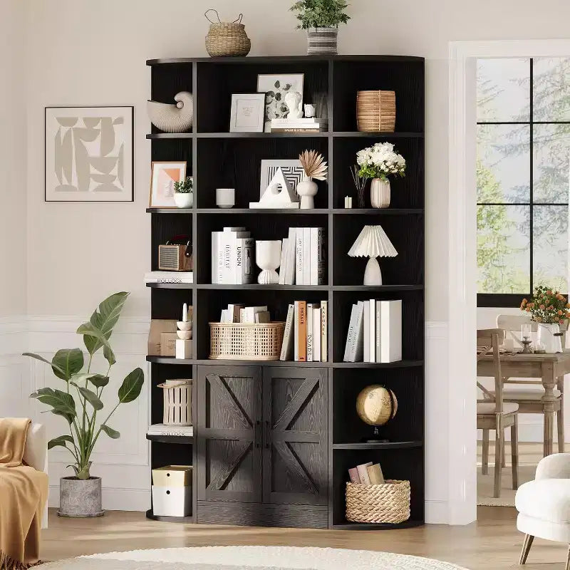 COZONY Étagère à Livres 6 Niveaux de 190 cm avec Meuble de Rangement et Portes, Large Organisateur et Étagère d'Exposition Grise pour Chambre, Salon, Bureau à Domicile