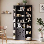 COZONY Étagère à Livres 6 Niveaux de 190 cm avec Meuble de Rangement et Portes, Large Organisateur et Étagère d'Exposition Grise pour Chambre, Salon, Bureau à Domicile
