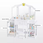 Table et Chaise de Coiffeuse pour Enfants Karl Home, Meuble de Rangement Coiffeuse Filles 2 en 1 avec Miroir Triptyque