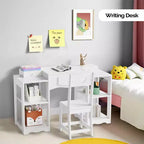 Table et Chaise de Coiffeuse pour Enfants Karl Home, Meuble de Rangement Coiffeuse Filles 2 en 1 avec Miroir Triptyque