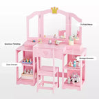 Table et Chaise de Coiffeuse pour Enfants Karl Home, Meuble de Rangement Coiffeuse Filles 2 en 1 avec Miroir Triptyque