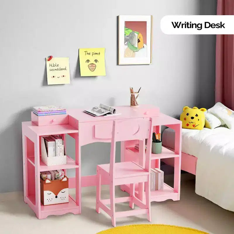 Table et Chaise de Coiffeuse pour Enfants Karl Home, Meuble de Rangement Coiffeuse Filles 2 en 1 avec Miroir Triptyque