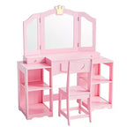 Table et Chaise de Coiffeuse pour Enfants Karl Home, Meuble de Rangement Coiffeuse Filles 2 en 1 avec Miroir Triptyque