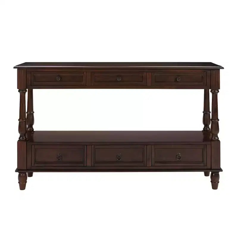 Console étroite en bois massif de 137 cm avec rangement, table de canapé moderne à 2 niveaux, table d'entrée pour salon, couloir ou hall d'entrée - Panipeachy