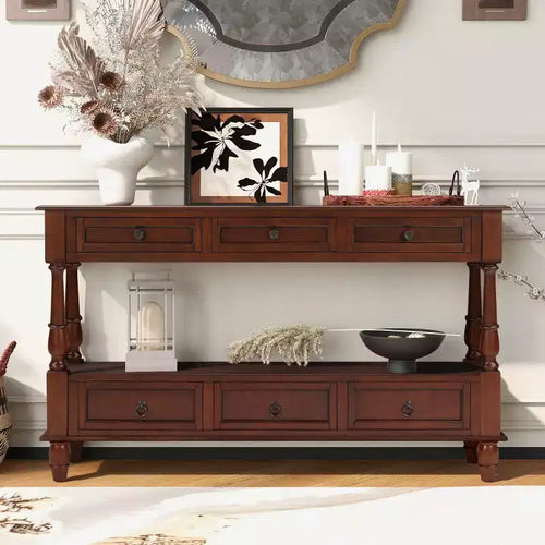 Console étroite en bois massif de 137 cm avec rangement, table de canapé moderne à 2 niveaux, table d'entrée pour salon, couloir ou hall d'entrée - Panipeachy