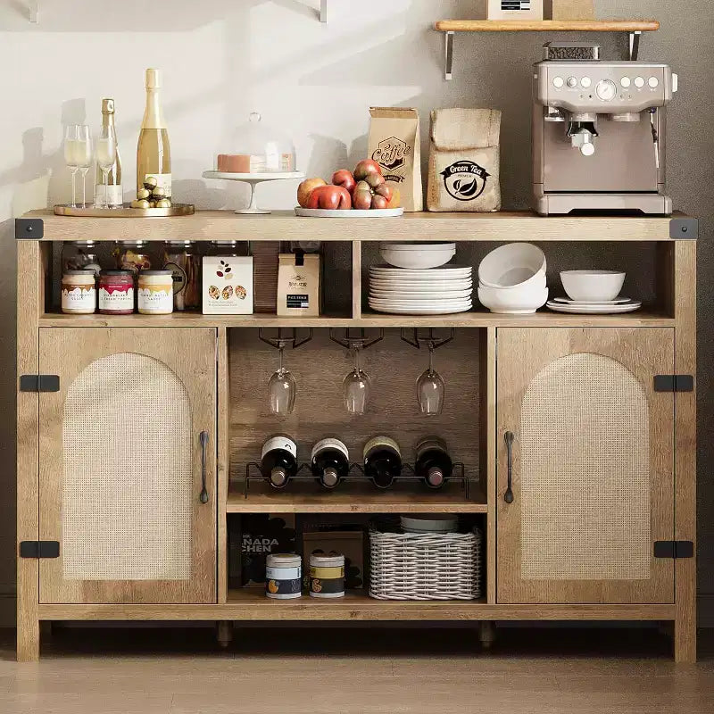 Bahut de ferme avec rangement pour le vin, meuble de rangement et table de bar à café pour la cuisine, la salle à manger, le salon ou l'entrée