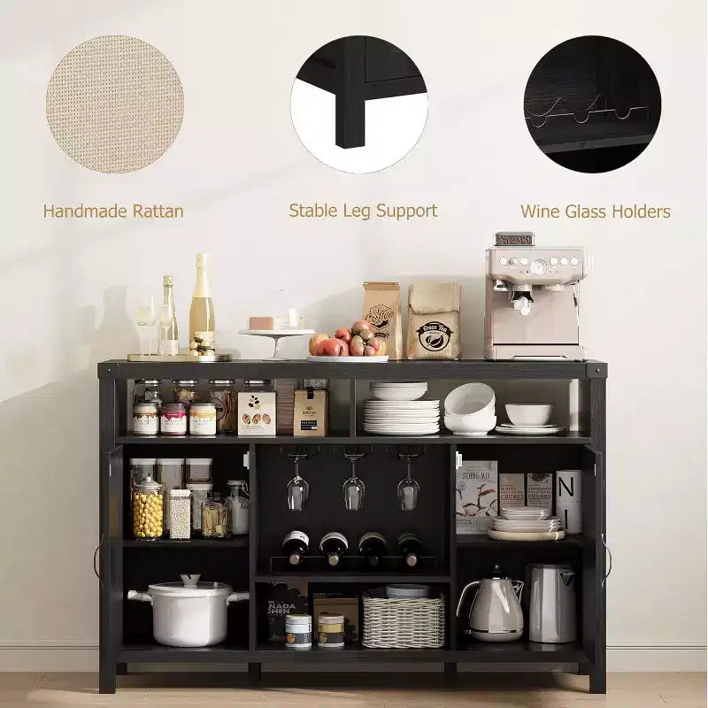 Bahut de ferme avec rangement pour le vin, meuble de rangement et table de bar à café pour la cuisine, la salle à manger, le salon ou l'entrée