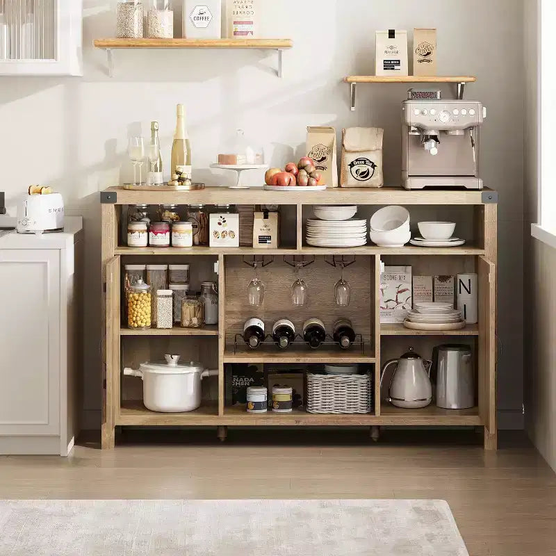 Bahut de ferme avec rangement pour le vin, meuble de rangement et table de bar à café pour la cuisine, la salle à manger, le salon ou l'entrée