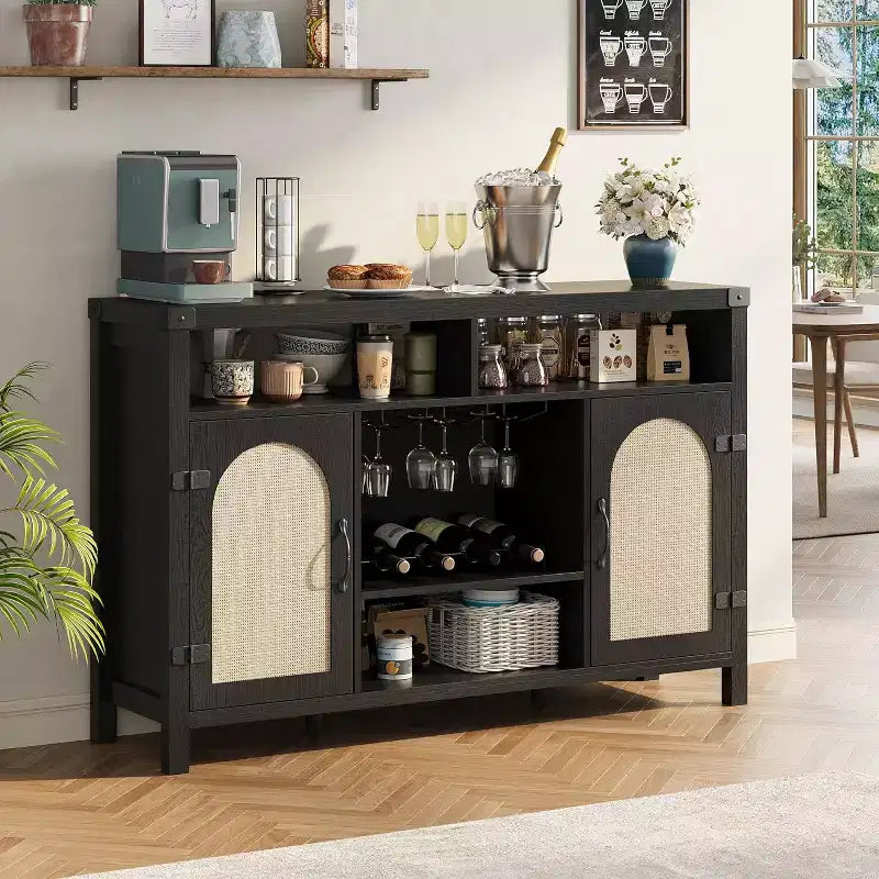 Farmhouse Sideboard Buffet with Wine Storage, Organizer Cabinet, and Coffee Bar Table for Kitchen, Dining Room, Living Room, or Entryway