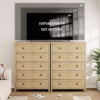 Commode en rotin pour chambre à coucher avec 5 tiroirs, commode haute de 45 pouces avec grands tiroirs et grand placard de rangement pour vêtements, commode en bois pour chambre à coucher, meuble TV