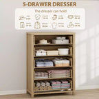 Commode en rotin pour chambre à coucher avec 5 tiroirs, commode haute de 45 pouces avec grands tiroirs et grand placard de rangement pour vêtements, commode en bois pour chambre à coucher, meuble TV