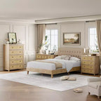 Commode en rotin pour chambre à coucher avec 5 tiroirs, commode haute de 45 pouces avec grands tiroirs et grand placard de rangement pour vêtements, commode en bois pour chambre à coucher, meuble TV