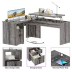 Besiost 56 Bureau informatique relevable avec tiroirs et prises de courant, Dessus relevable
