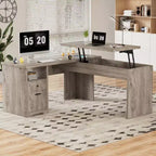 Besiost 56 Bureau informatique relevable avec tiroirs et prises de courant, Dessus relevable