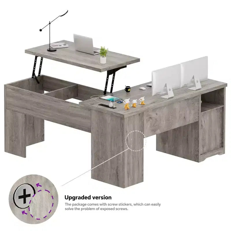 Besiost 56 Bureau informatique relevable avec tiroirs et prises de courant, Dessus relevable