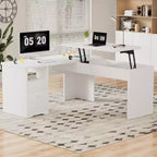 Besiost 56 Bureau informatique relevable avec tiroirs et prises de courant, Dessus relevable