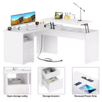 Besiost 56 Bureau informatique relevable avec tiroirs et prises de courant, Dessus relevable