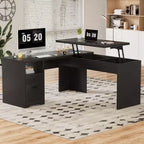 Besiost 56 Bureau informatique relevable avec tiroirs et prises de courant, Dessus relevable