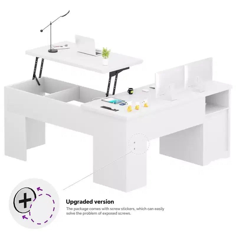 Besiost 56 Bureau informatique relevable avec tiroirs et prises de courant, Dessus relevable