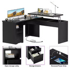 Besiost 56 Bureau informatique relevable avec tiroirs et prises de courant, Dessus relevable