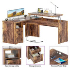 Besiost 56 Bureau informatique relevable avec tiroirs et prises de courant, Dessus relevable
