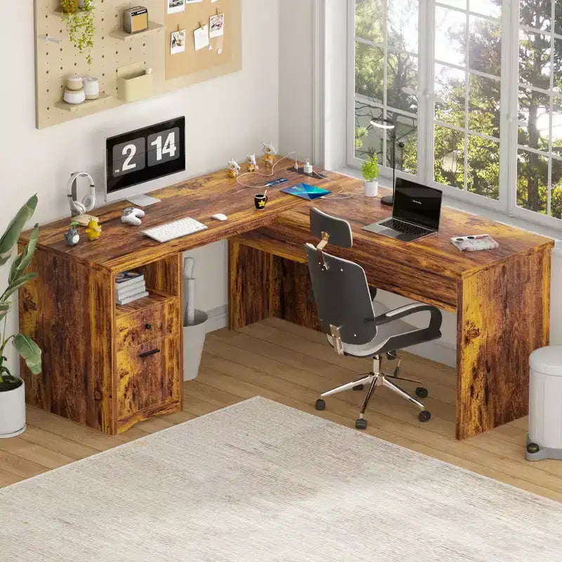 Besiost 56 Bureau informatique relevable avec tiroirs et prises de courant, Dessus relevable