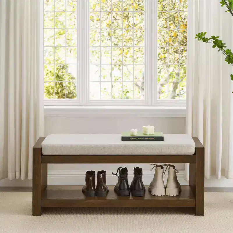 Banc d'appoint avec étagère à chaussures inférieure, banc rembourré, banc de bout de lit moderne et compact avec rangement