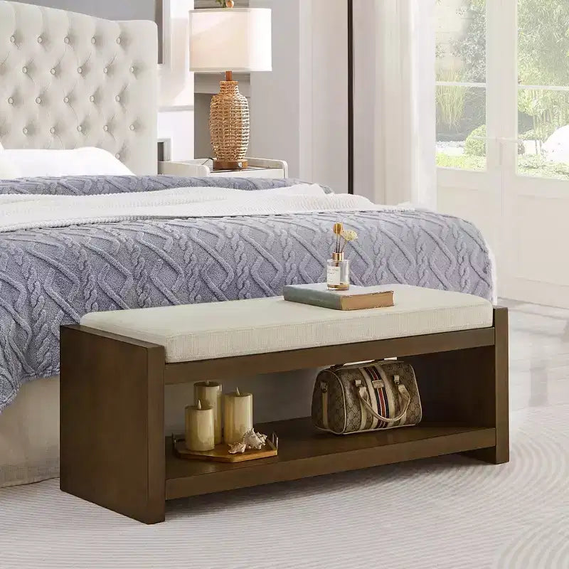 Banc d'appoint avec étagère à chaussures inférieure, banc rembourré, banc de bout de lit moderne et compact avec rangement