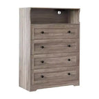 Commode 4 tiroirs pour chambre à coucher, commode en bois de 80 cm de large avec station de recharge, table de chevet étroite, organisateur de rangement pour vêtements