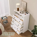 Commode 4 tiroirs pour chambre à coucher, commode en bois de 80 cm de large avec station de recharge, table de chevet étroite, organisateur de rangement pour vêtements