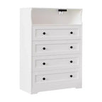 Commode 4 tiroirs pour chambre à coucher, commode en bois de 80 cm de large avec station de recharge, table de chevet étroite, organisateur de rangement pour vêtements