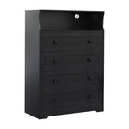 Commode 4 tiroirs pour chambre à coucher, commode en bois de 80 cm de large avec station de recharge, table de chevet étroite, organisateur de rangement pour vêtements