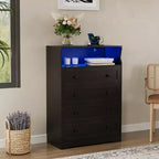 4 Drawer Dresser for Bedroom, 31.5W Wood Chest of Drawers with Charging Station, Dresser Narrow Nightstand, Clothes Storage Organizer
